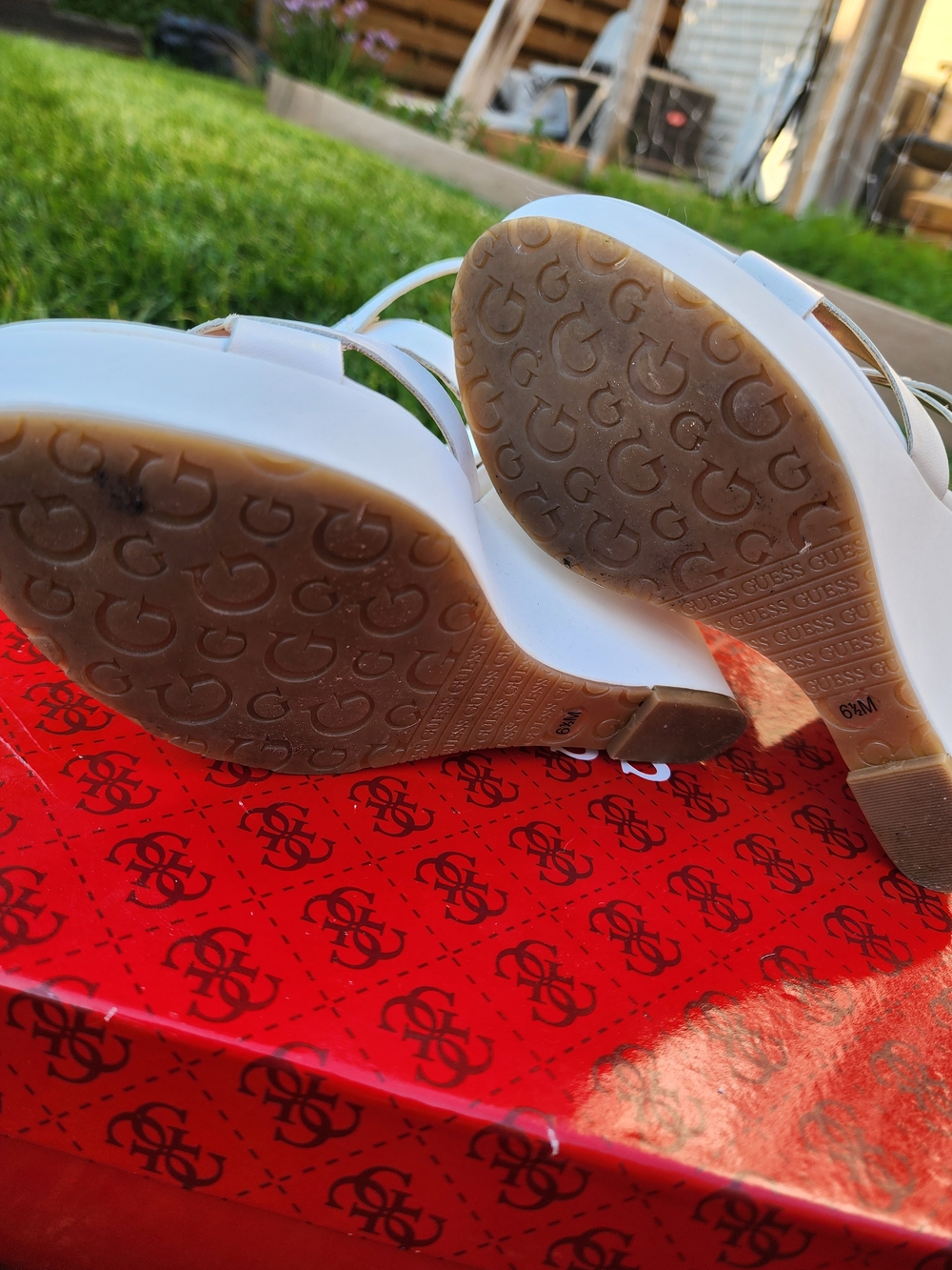 GUESS White and Gold Wedge Sandals - Women's Strappy Heels - Picture 5 of 6